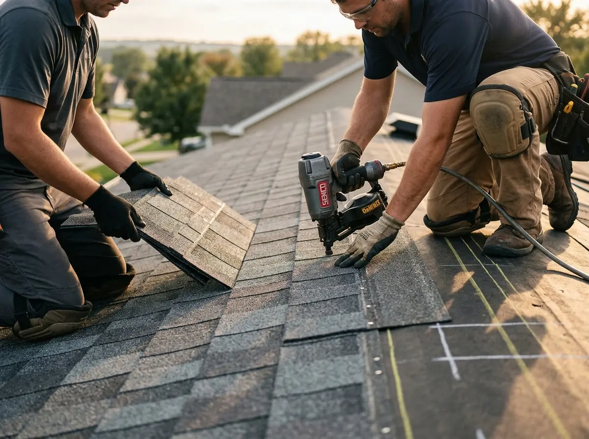 Professional roofer working on a residential roof in Half Moon Bay